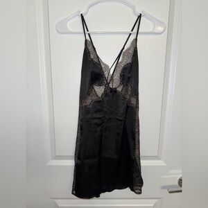 Victoria's Secret Black and Silver Lace Slip Small